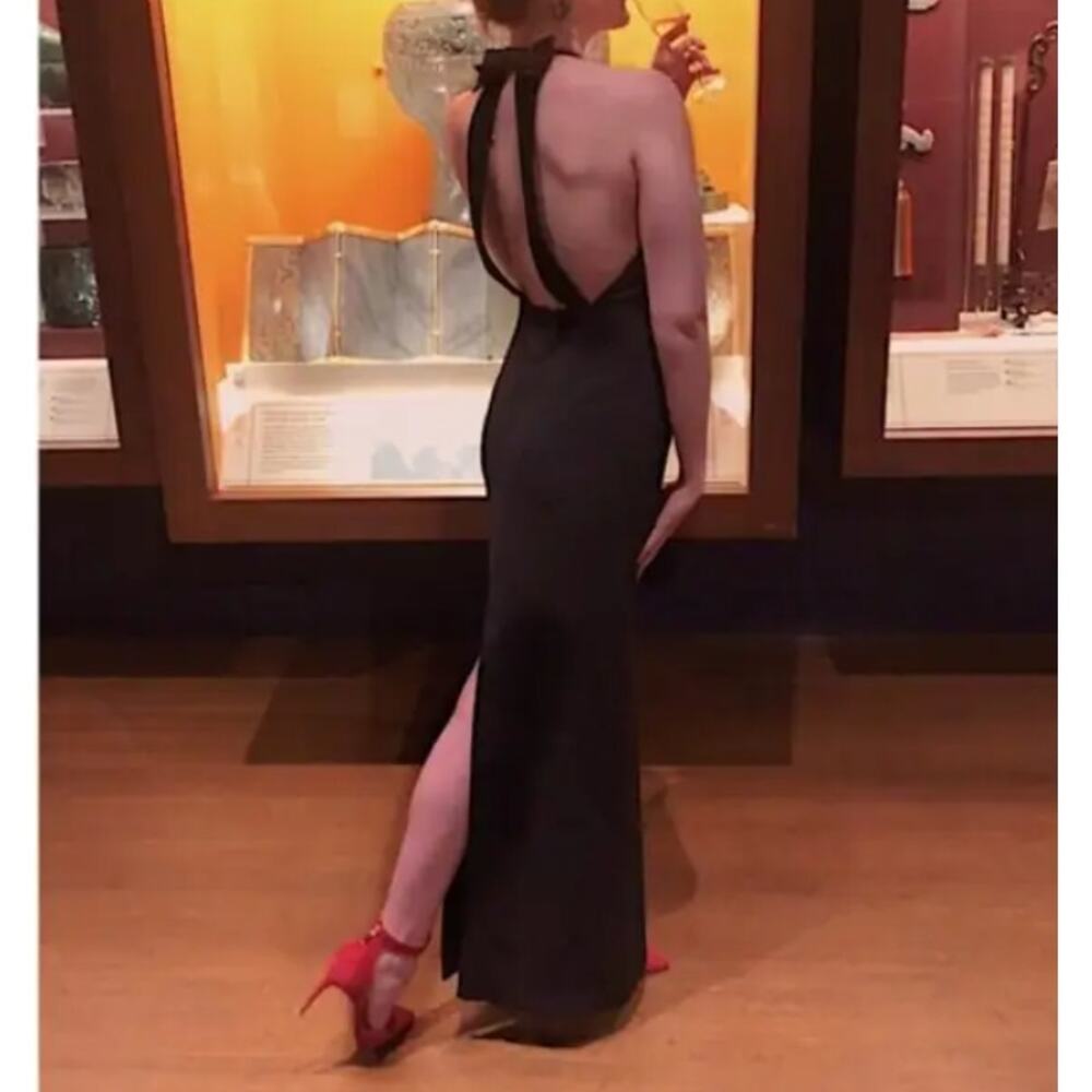 Badgley Mischka Black Bow Gown Size 14 Breakfast Tiffanys Formal Designer $740